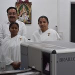 BK Sisters with Braille Press machine at Bilashpur,Chatisgarh.